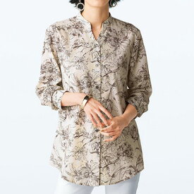 シャツ コットンリネンプリントロングシャツ レディース ミセス 大人 ファッション シャツ トップス 在庫処分 在庫限り 40代 50代 Belluna ベルーナ
