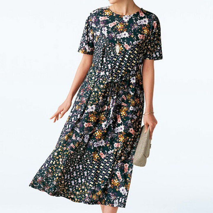 楽天市場 アウトレット カットソーワンピース M L Ll 3l 4l 5l トランスファーテックス プリントワンピース ベルーナ Belluna 40代 50代 60代 レディース ミセス 大人 ファッション 夏 ワンピース 接触冷感 ひんやり 涼しい 涼感 冷感 半袖 在庫処分 在庫限り