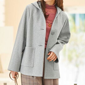 ショートコート リブ使いフードデザインジャケット(M～LL) レディースファッション ミセス 大人 コート アウター 羽織 ショート丈 40代 50代 Belluna ベルーナ