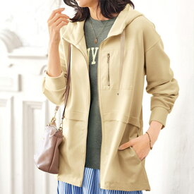 Belluna（ベルーナ） ジャケット 異素材使いジップアップパーカー(M～5L) レディースファッション ミセス 大人 アウター 羽織 コート 40代 50代