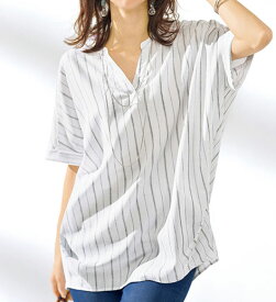 シャツ 機能付リネン混スキッパーデザインシャツ(3L～5L) レディースファッション ミセス 大人 トップス 40代 50代 Belluna ベルーナ