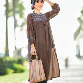 インド綿配色刺しゅうワンピース(3L～5L) レディースファッション ミセス 大人 40代 50代 Belluna ベルーナ