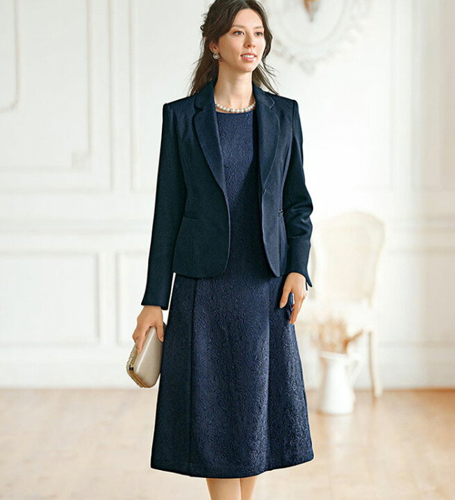 楽天市場】アンサンブルスーツ 花柄ジャカード素材ワンピース  