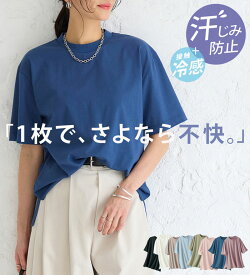汗染み防止 tシャツ レディース Tシャツ 無地 半袖 汗 染み 防止 カットソー プルオーバー レディース 選べる袖丈 エアリーアイスコットン オーバーサイズ 接触冷感 ひんやり 2026夏 belluna ベルーナ M 半袖 5L 長袖 26su