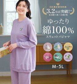 パジャマ レディース 長袖 綿100％ ゆったり刺しゅうスウェットパジャマ 2026春 インナーコレクション ベルーナ