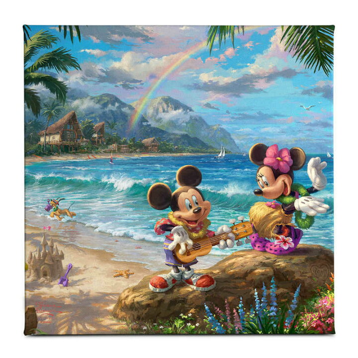 楽天市場 あす楽 ディズニー Disney Us公式商品 ミッキーマウス ミッキー ミニーマウス ミニー トーマスキンケード Thomas Kinkade キャンバス 絵画 アート インテリア 絵 飾り アートワーク 並行輸入品 Mickey And Minnie In Hawaii Gallery Wrapped Canvas