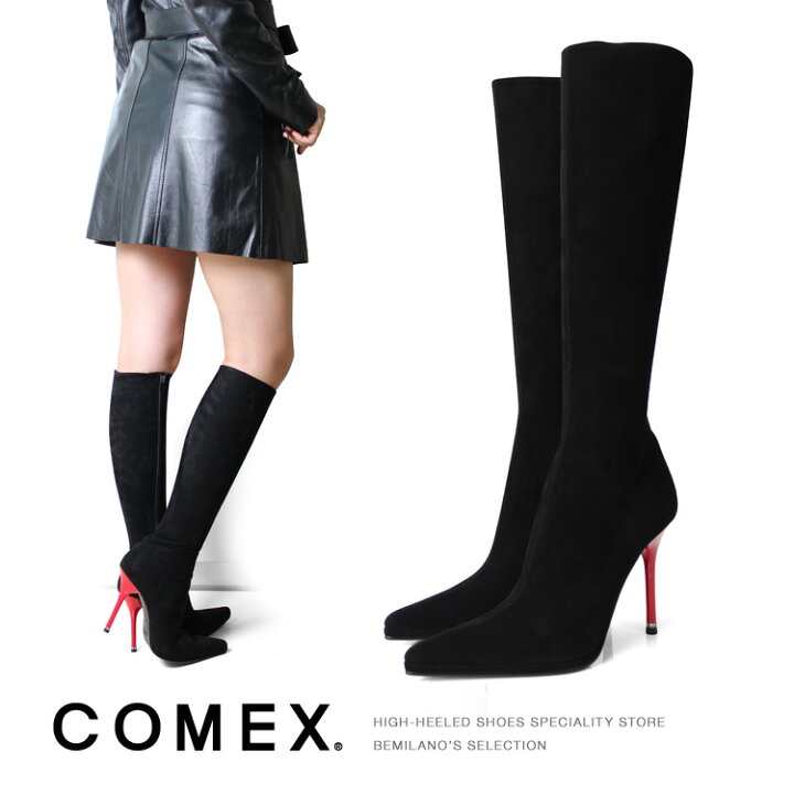 楽天市場】COMEX ロングブーツ ハイヒール ストレッチ ブラック  