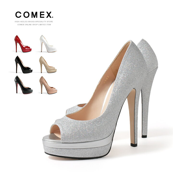楽天市場】COMEX パンプス ピンヒール 14cm オープントゥ 厚底 