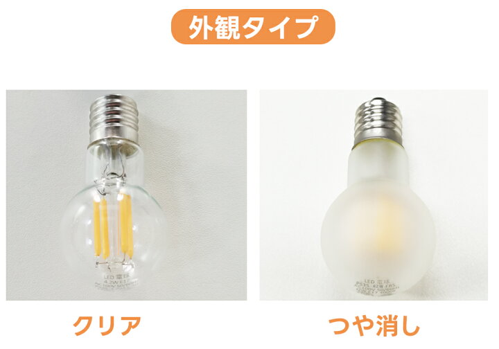 楽天市場】フィラメント電球 E17 LED電球 40W形相当 電球色 360°配光 