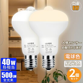【2個セット 】LED電球 人感センサー E17 電球 人感センサー付 40W相当 照明器具 人感センサー ライト電球色 昼光色 自動点灯 消灯 明暗センサー付 廊下灯 玄関灯 洗面所 階段 室内用 取付簡単 【4.2W 500lm 人感 節電対策】