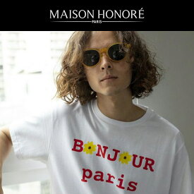 MAISON HONORE メゾン オノレ バックプリント 半袖Tシャツ Sylvie ホワイト×レッド / メンズ 半袖Tシャツ メゾンオノレ フランス パリ デザイナー ブランド 高級 大人 ラグジュアリー バックプリント ロゴ フラワー 花ワンポイント