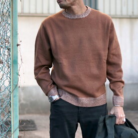 SSEINSE センス バイカラークルーニット MI2586SS ブラック (NTA) キャメル (TOW) M-L / 秋冬 セーター ニット クルーネック 細身 スリム タイト 総柄 大人 ブランド 派手 イタリア インナー ジャケットの下 エレガント お洒落 スタイリッシュ