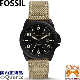 FOSSIL/フォッシル BRONSON メンズクオーツ アナログ アラビア数字 カレンダー 日付 ステンレス トープカラーナイロンベルト ブラック×ベージュ 10気圧防水 FS5917