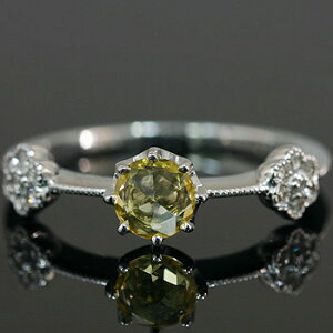【ハロウインevent 11/4迄】 ペールイエローサファイア ローズカットヴィンテージ・デザインリング 誕生石 9月 PT900 K18 K10対応 ご注文後弊社で金種選択に記載のある金額を加算しご連絡します