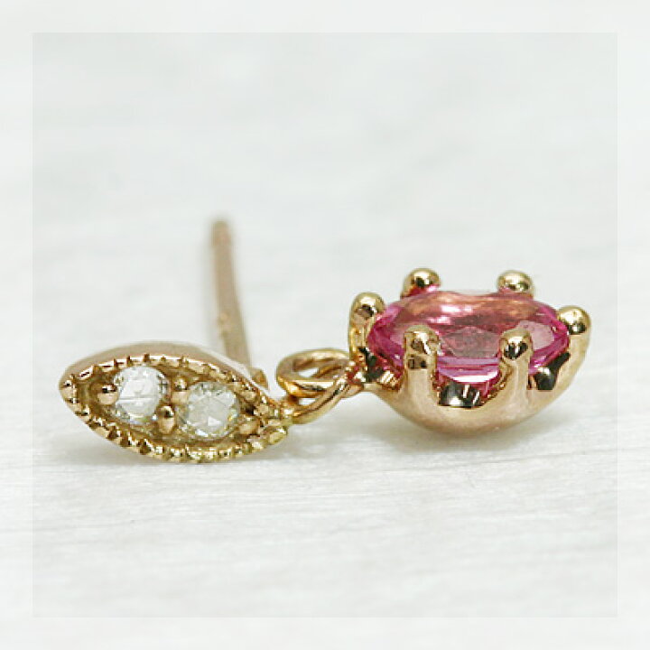 楽天市場】ピンクトルマリン ローズカットダイヤモンド リーフ ピアス 
