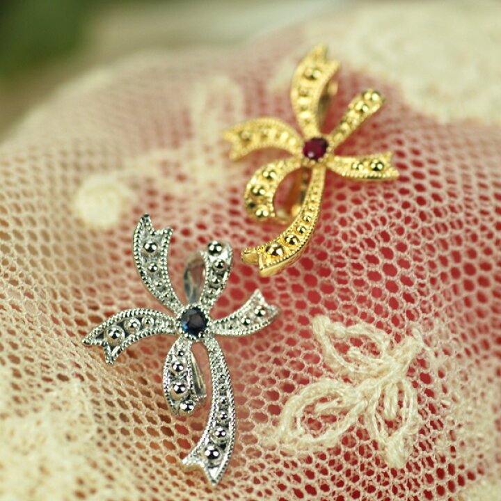 楽天市場】リボンモチーフペンダントトップサファイア又はルビー対応金  