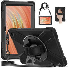 Doo Fi-re HD-10/Fi-re HD-10 Plus 2023 10.1インチと互換性があるケース Fi-re HD-10 第13世代 ショルダーケース 耐衝撃 米軍MIL資格 360度回転スタンド 調節可能ハンドストラップと肩掛けー付き 三