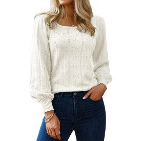 [Hotouch] セーター レディース ニット トップス スクエアネック 長袖 ゆったり 軽量 伸縮性 暖かい リブ パフスリーブ 中空ニット プルオーバー ブラウス カジュアル 通勤 秋冬 2024