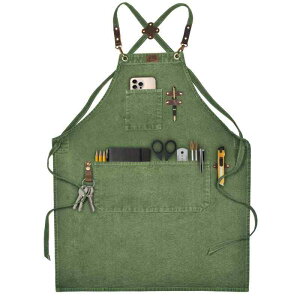 LEATHER VILLAGE Chef Aprons for Men Women with Large Pockets, Cotton Canvas Cross Back Adjustable Work Apron, Size M to XXL