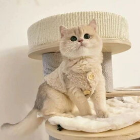 猫用 秋冬 かわいい 保暖 ラムウール 馬甲 背心 ブルー 布偶 防毛 ゆったり 体型カバー