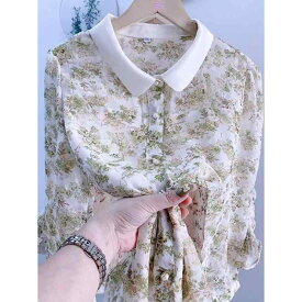 シャツ レディース トップス ブラウス 母親 婦人服 ママ シフォンブラウス フラワープリント 花柄 総柄 カットソー 普段使い お出かけ 上品 洋 五分袖 七分袖 春夏 ゆったり 大きいサイズ 体型カバー 着痩せ 細見え 大人 カジュアル 薄手 吸湿