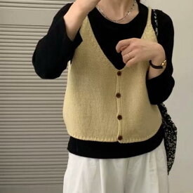 ベスト レディース 春夏 ニットベスト Vネック 重ね着 ノースリーブ トップス ニットソー カジュアル ゆったり 大きいサイズ 体型カバー 着痩せ 細見え 普段使い 通勤 通学 デイリー お出かけ 涼しい レイヤード プルオーバー アイボリー サマーニ
