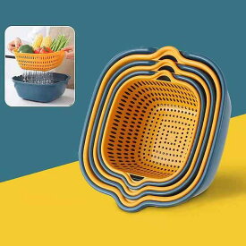 水切りかご キッチン用品 六点セット 加厚 ダブルレイヤー 水切りバスケット 野菜洗い ボウル コランダー プラスチック フルーツバスケット 多機能 ざる 密閉 保存 蓋付き 重ねて収納 省スペース 便利グッズ 調理器具 台所用品 新生活