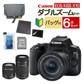 (バッグ付6点セット)【スマホには表現できない描写力！】 新品/ キヤノン(Canon) EOS Kiss X10 ダブルズームキット デジタル一眼レフカメラ イオスキス ブラック EOS KISS X10BK-WKIT (3452C003) 初心者向け 入門機（ラッピング不可）（みつはぴ）