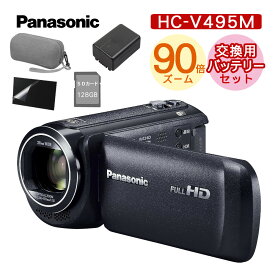 (替えバッテリー・ポーチ等4点セット)レビュー特典有 Panasonic パナソニック デジタルハイビジョンビデオカメラ HC-V495M 90倍ズーム 小型 コンパクト 5軸 手ブレ補正（みつはぴ）