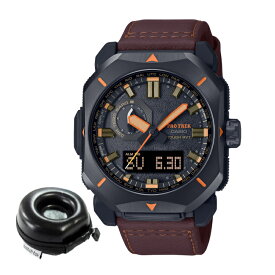 （丸型時計ケース付） カシオ CASIO 腕時計 PRW-6900YL-5JF プロトレック PROTREK メンズ フィールドサバイバーIP 革バンド アナデジ 合皮バンド ソーラー電波 メーカー保証1年間 （国内正規品）（みつはぴ）
