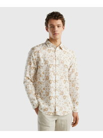 【SALE／9%OFF】(M)リネン花柄総柄長袖シャツ BENETTON (UNITED COLORS OF BENETTON.) ベネトン(ユナイテッド カラーズ オブ ベネトン) トップス シャツ・ブラウス ネイビー ベージュ ブルー【RBA_E】【送料無料】[Rakuten Fashion]