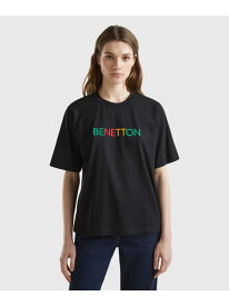 (W)クルーネックフロントロゴプリント半袖Tシャツ・カットソー BENETTON (UNITED COLORS OF BENETTON.) ベネトン(ユナイテッド カラーズ オブ ベネトン) トップス カットソー・Tシャツ ブラック ホワイト【送料無料】[Rakuten Fashion]