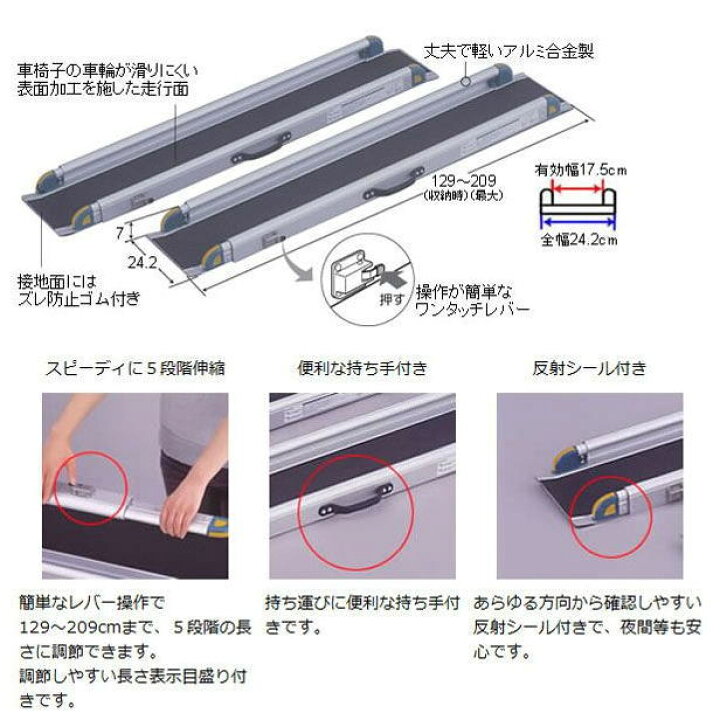 楽天市場】リッチェル 車椅子用段差解消 「ワンタッチスロープ（2本一  