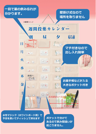【東武商品サービス】壁掛け式週間投薬カレンダー(1日4回用)【くすり】【保管】【整理】【飲み忘れ】【介護】