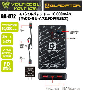 �R�[�R�X�M�� GLADIATOR VOLT COOL GB-872 ���o�C���o�b�e���[10,000mAh(��̂Ђ�T�C�Y&PD�[�d�Ή�) �󒲃E�G�A �M���Ǒ΍� �ėp ������ �ڋ�