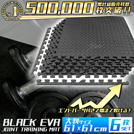 【送料無料】BLACK EVAジムマット 61×61cm 12mm厚 6枚セット厚手 大判 北欧風 スタイリッシュ ジムマット ゴムマット プロ仕様 プロ用 ジム用マット フィットネスクラブ用 筋トレーニングジム用 滑り止めマット 縞鋼板柄 縞鋼線柄 エンドパーツ付き サイドパーツ付き