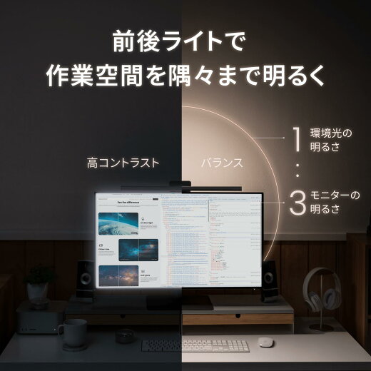 ScreenBarHalo2スクリーンバーハロー2モニターライトモニター掛け式ライトデスクライトUSBライト自動調光ワイアレスリモコン間接照明モード湾曲モニター対応