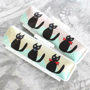 【クーポン発行中】 印鑑ケース 猫 ねこ はんこケース ホワイトフレーム にゃんこ 黒猫 ケース 全2色 10.5mm 〜 12mm ケースの中が汚れないタイプ かわいい 印鑑収納 朱肉付き ハンコケース 印
