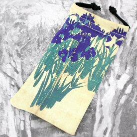 【ポイント2倍】マイクロファイバー 布袋 NO.30 巾着 燕子花図 尾形光琳 印鑑ケース収納袋 印鑑ケースを1本収納可幅 130mmx70mm プレゼントやギフトに！