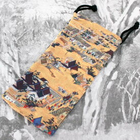 【ポイント2倍】マイクロファイバー 布袋 NO.31 巾着 洛中洛外図屏風 狩野永徳 印鑑ケース収納袋 印鑑ケースを1本収納可幅 130mmx70mm プレゼントやギフトに！