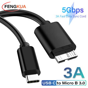 USB C - Micro B 3.0 �P�[�u���A�n�[�h�h���C�u�f�B�X�N�p�A5Gbps 3A�����f�[�^�����R�[�h�AUSB Type C - Micro B �P�[�u���AMacbook HDD SSD�P�[�X�p