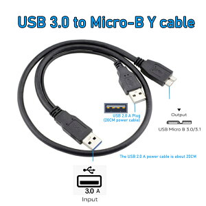 USB 3.0 - Micro-B Y �X�v���b�^�[ �P�[�u�� USB 3.0 A - Micro B �O�t���n�[�h�h���C�u �P�[�u�� (Western Digital�ALacie�AToshiba Seagate �p)