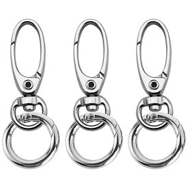 二重リング キーホルダー 回転フックワンタッチ 手芸用品 【3個入り】シルバー フック アク