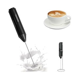電動ミルク泡立て器 コーヒー泡立て器ハンドヘルド 超軽量 静音 電池駆動 スタンド付き ラテカプチーノ用マカマチアート泡立て器ブラック