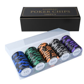 GOODEASY ポーカーチップ 100枚セット クレイチップ ポーカーセット 専用ケース付き 初心者向け 自宅カジノ ギフト対応 カジノ仕様