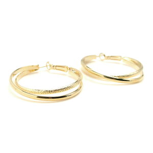 【メール便送料無料】メタル ダブル フープ ピアス レディース 女性用 シンプル エレガント 大人 上品 セクシー クール シルバー ゴールド パーティー オフィスコーデ カワイイ キレイ 綺麗