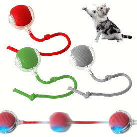 3 個セット 自動 360° 回転ペットボール 赤 / グレー / 緑 USB 充電式 LED ライト付き 研磨 & 癒し機能 耐久性プラスチック 子猫・小型犬用 インタラクティブおもちゃ