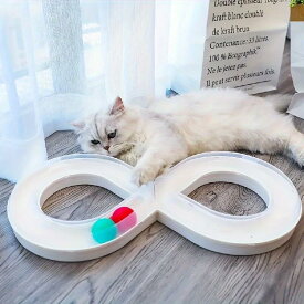 インタラクティブ猫用ターンテーブルトラック 8 の字 ボール付き 白 / ブルー プラスチック製 室内猫用 エンターテイメント 運動不足解消 留守番対策