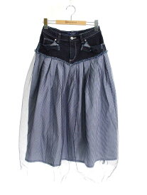 エムズグレイシー Denim x Stripe Skirt 017137 デニムスカート 38 ブルー チュール【中古】 IT4Z6X2FVNPK