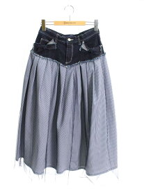 エムズグレイシー Denim x Stripe Skirt 017137 デニムスカート 38 ブルー チュール【中古】 IT1NCYMGGPF4